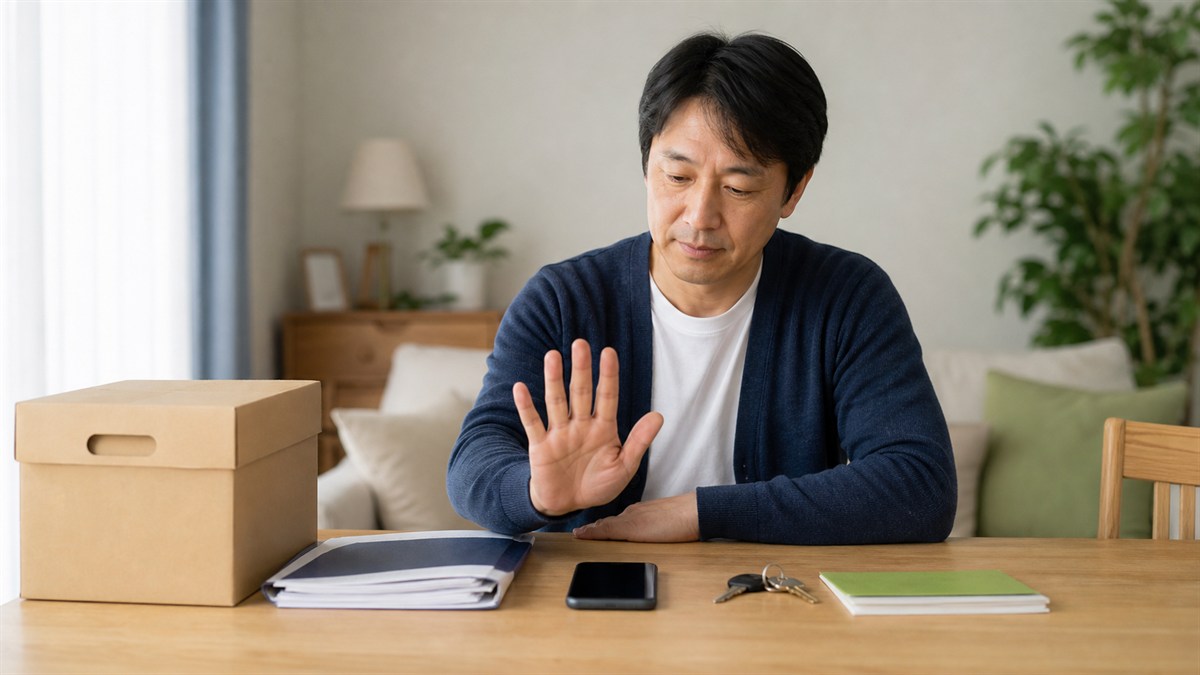 相続放棄の前にやってはいけない行為を前に立ち止まるイメージ